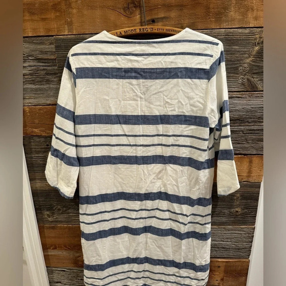 H and M cotton striped short dress  tunic vneck blue white airy 3/4 sleeve US8 - Picture 4 of 5